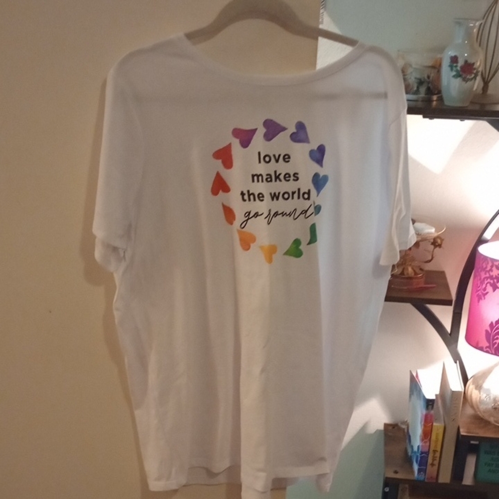 Lane Bryant White Tee with Rainbow Heart Design